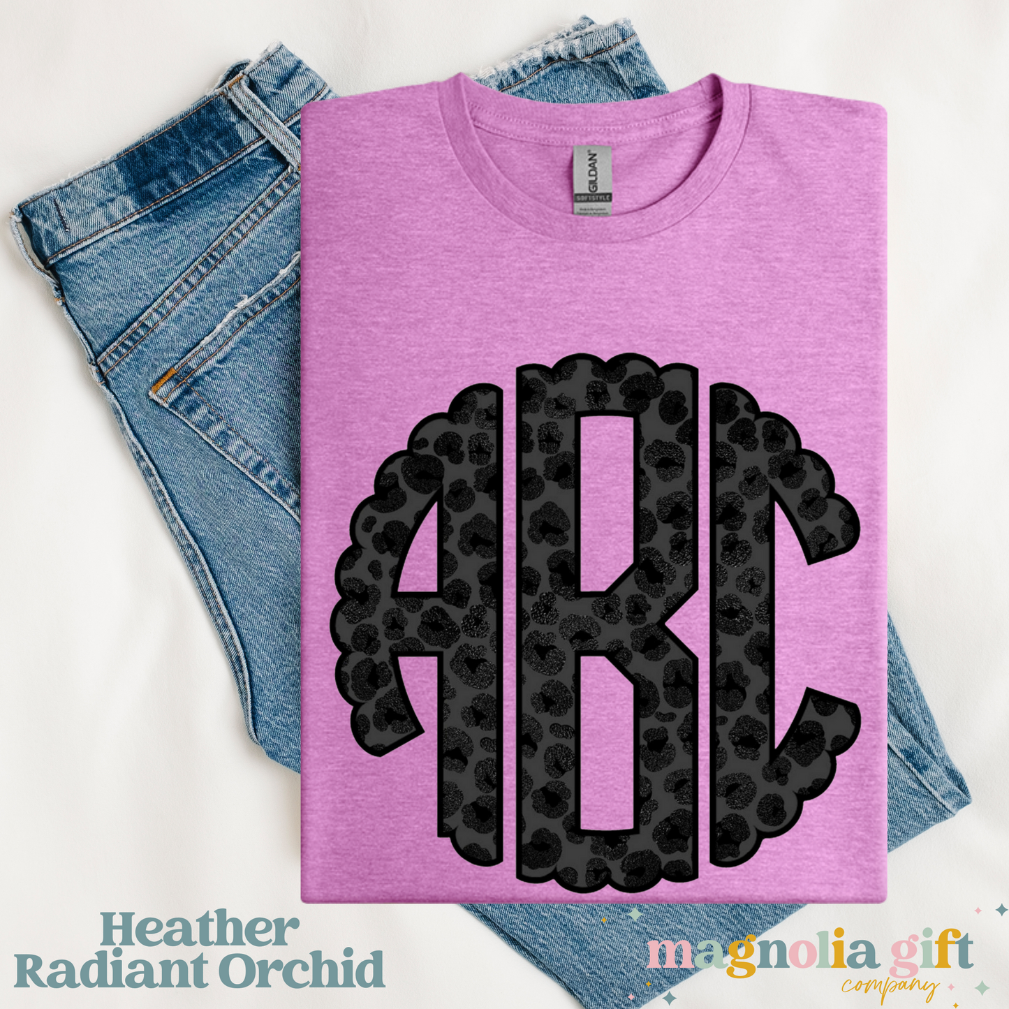Black Leopard Monogram Tee