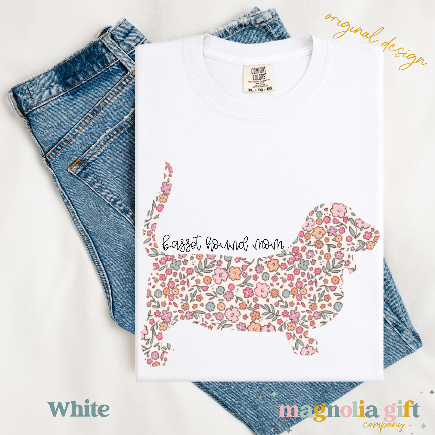 Floral Basset Hound Mom Tee