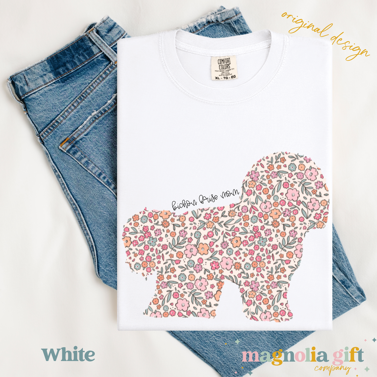 Floral Bichon Frise Mom Tee