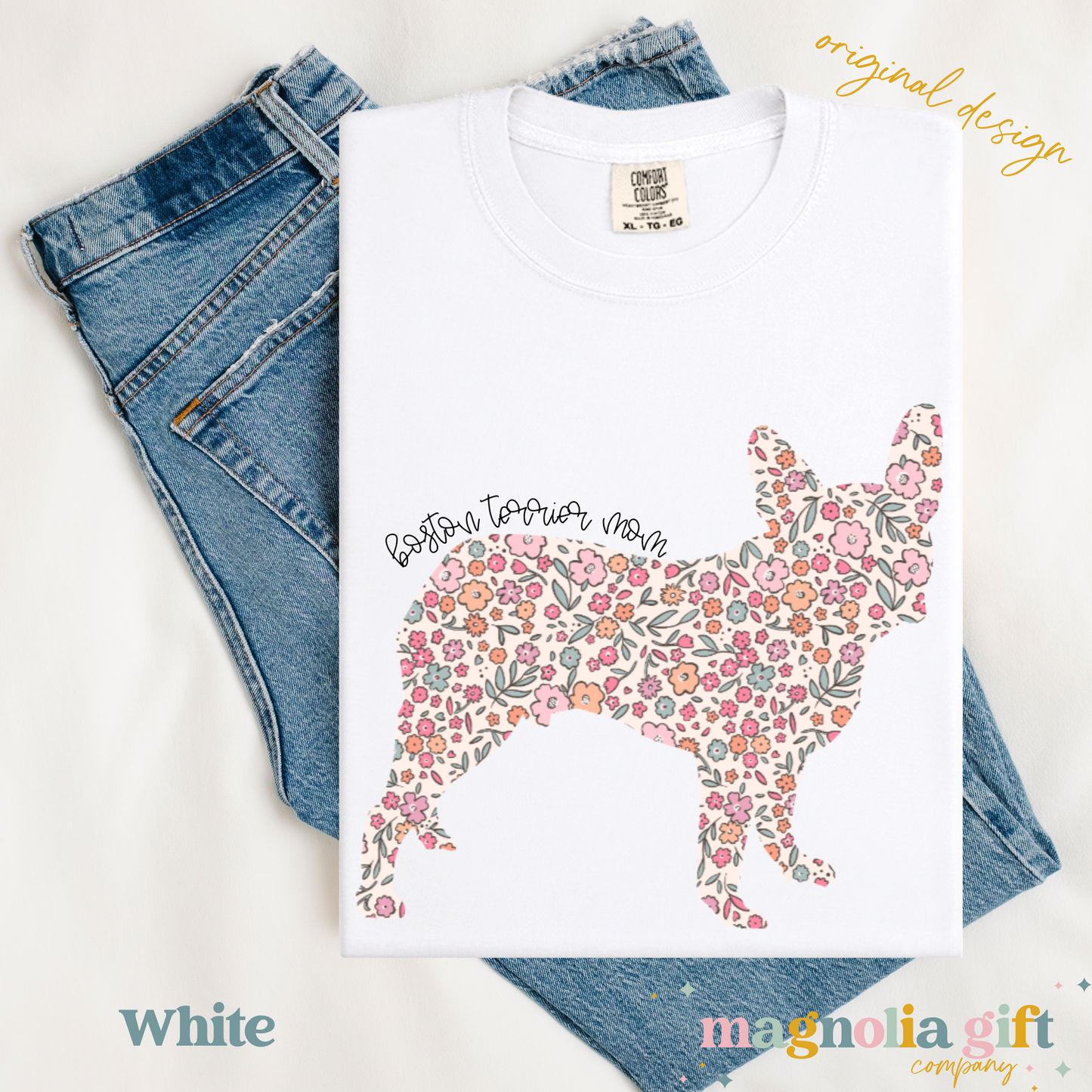 Floral Boston Terrier Mom Tee