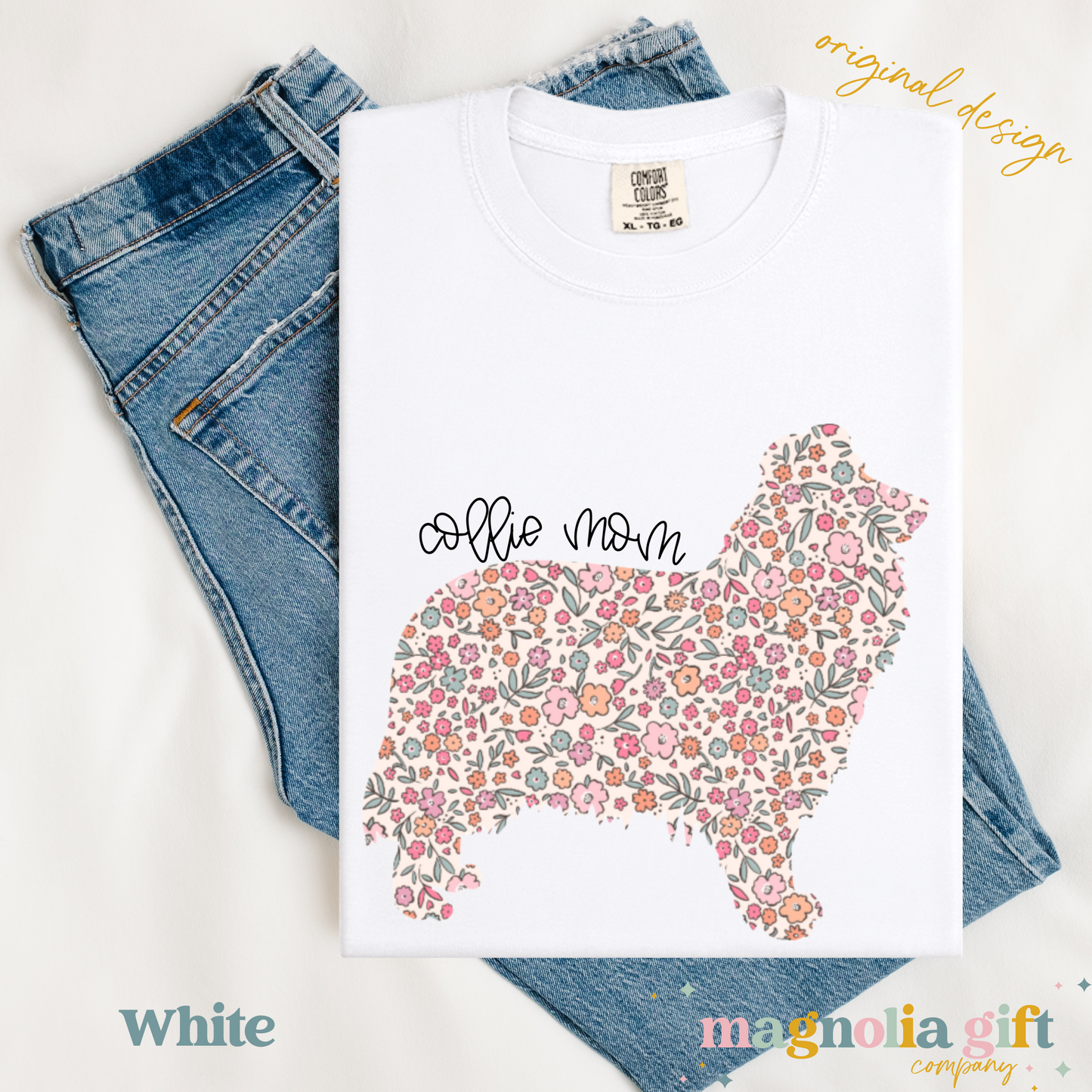 Floral Collie Mom Tee