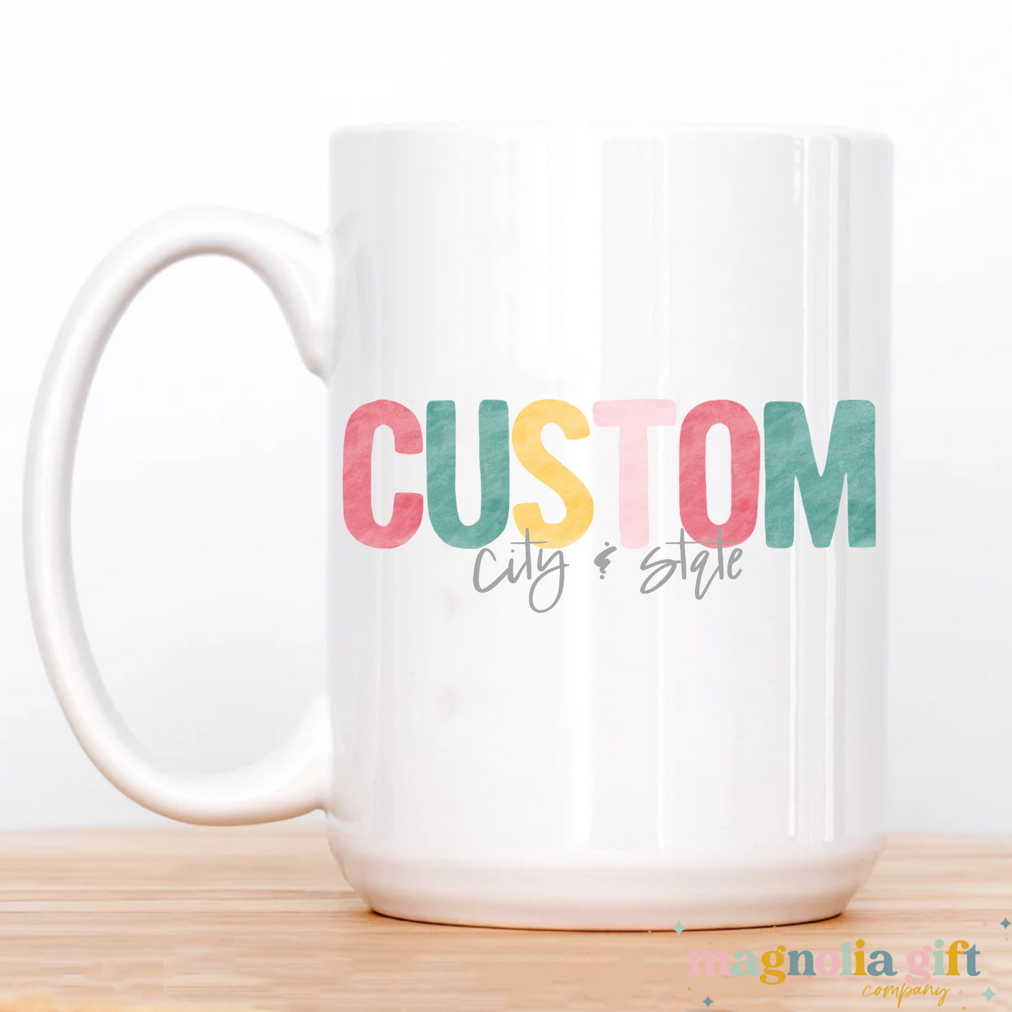 Bright Watercolor City & State Coffee Mug