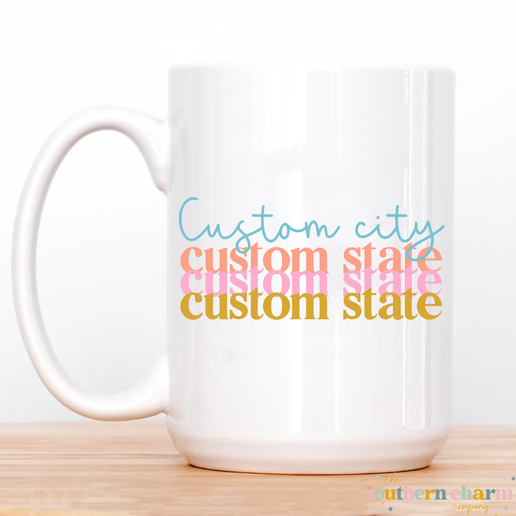 Custom Stacked City & State Coffee Mug