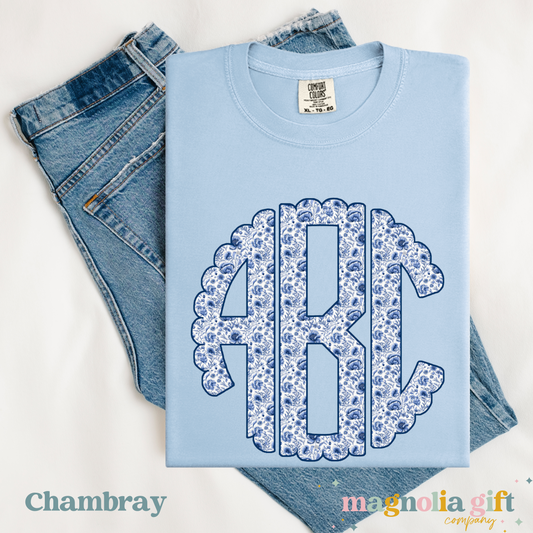 Blue Chinoiserie Monogram Tee