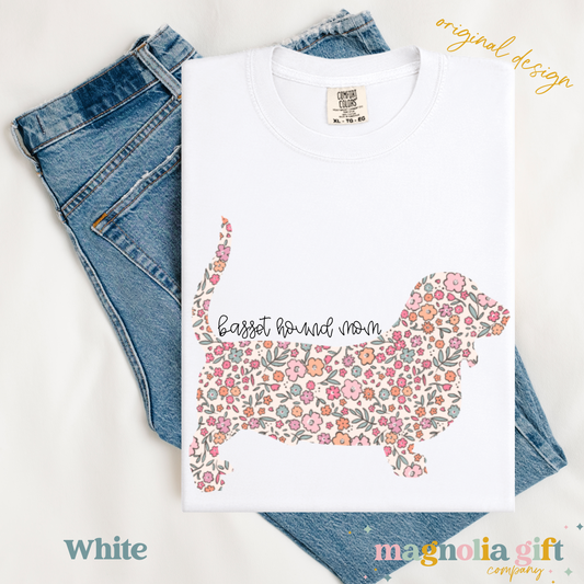 Floral Basset Hound Mom Tee