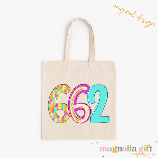 Bright Poppy Area Code Tote Bag