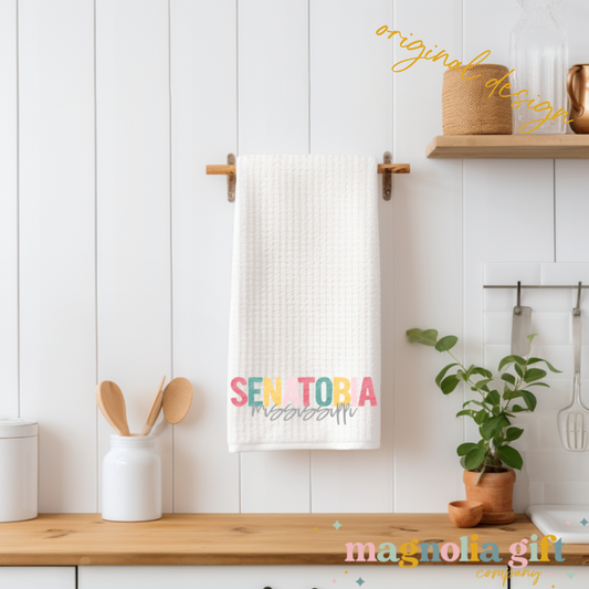 Bright Watercolor-Custom City/State Tea Towel