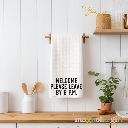 Leave By 9 Tea Towel