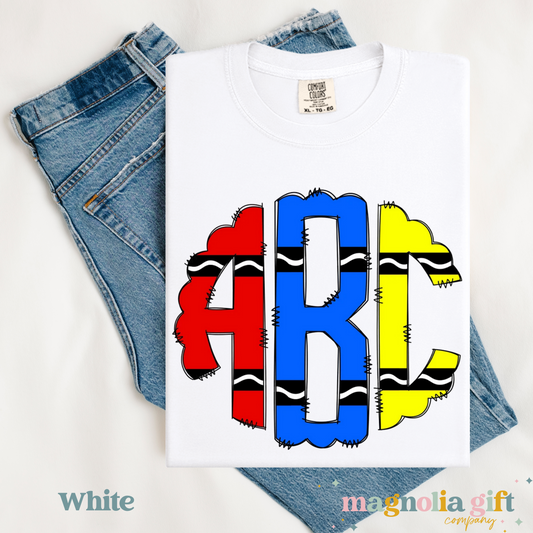 Primary Crayon Monogram Tee